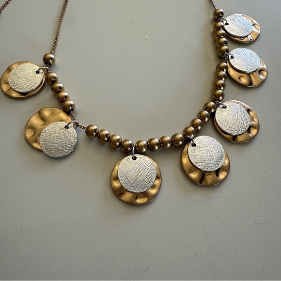 Banana Republic- Factory Store- Bronze-Gold-Silver-Two Tone-Coin-Necklace-Beads - Picture 3 of 9